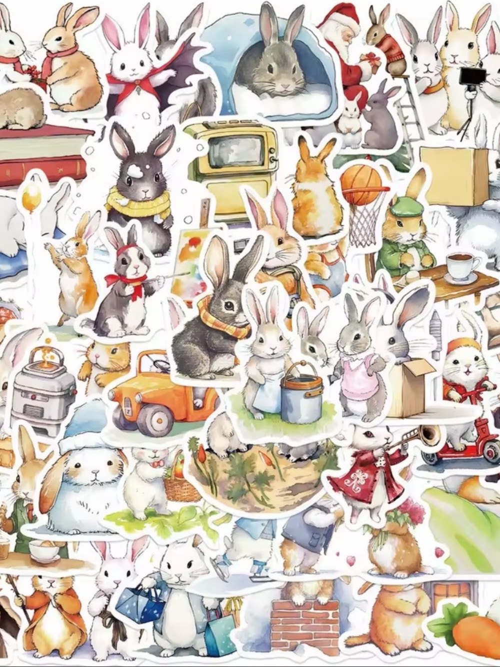 (50) Whimsical Bunny-Life Stickers - Multi-Color